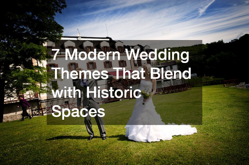 bride and groom holding hands while walking through a historic venue garden